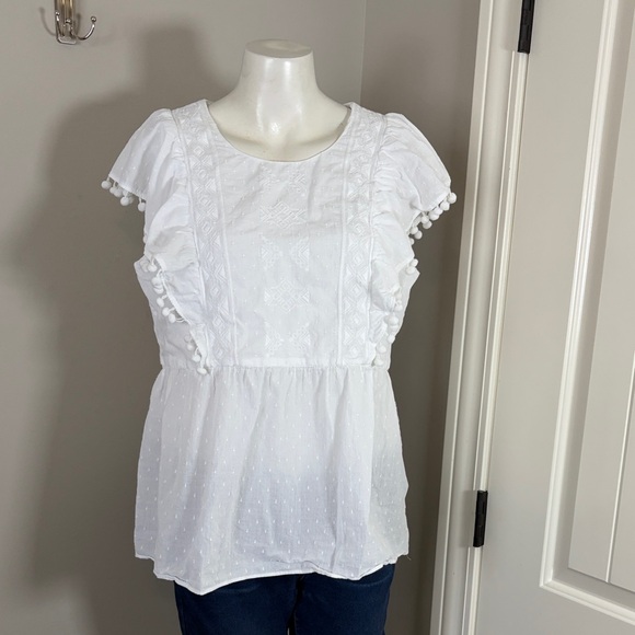 Lilly Pulitzer Raquelle Top Swiss Dot Dobby Chambray White Peplum Embroidered L - Picture 3 of 13